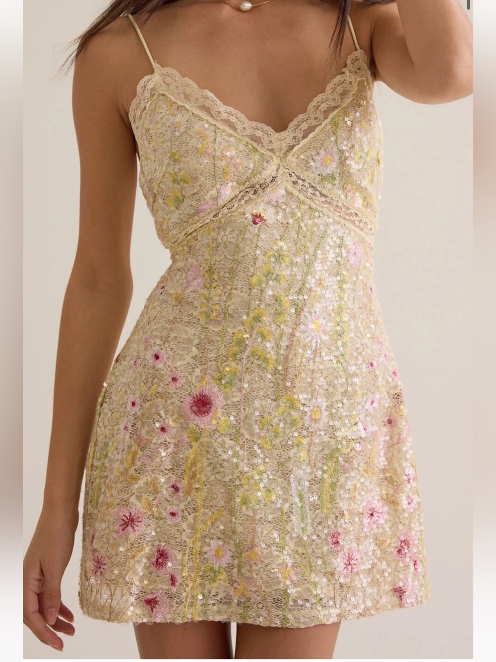 Altar’d State Valencia Sequin Floral Mini Dress Sleeveless Size Medium